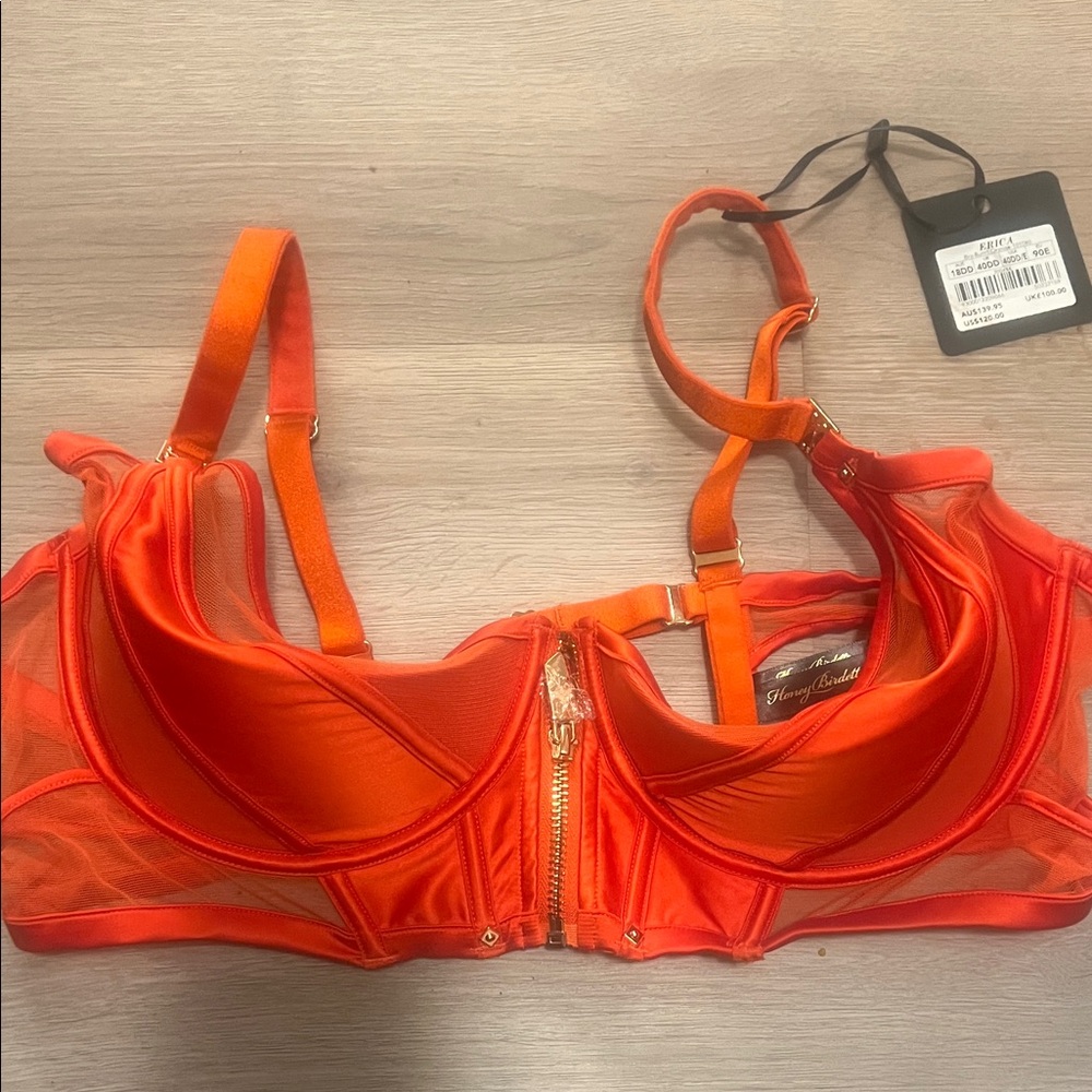 Honey Birdette  Erica Vibrant Orange Front-Zip Underwire Bra